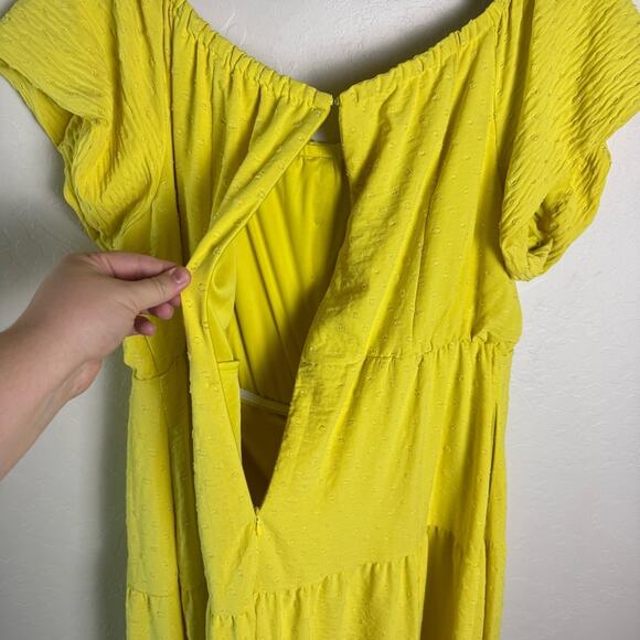 Lane Bryant Yellow Green Convertible Off-The-Shoulder Tiered Midi Dress 20 - Picture 9 of 12